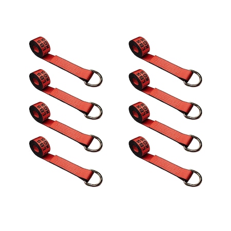 Tie 4 Safe 2" x 10' Lasso Strap w/ D Ring Auto Tie Down Wheel Lift Tow Truck Trailer Red, 8PK TWS21-510-W27-R-C-8